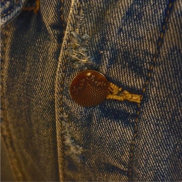 Free People Distressed Denim Jacket with Jersey Sleeves - Picture 7 of 7